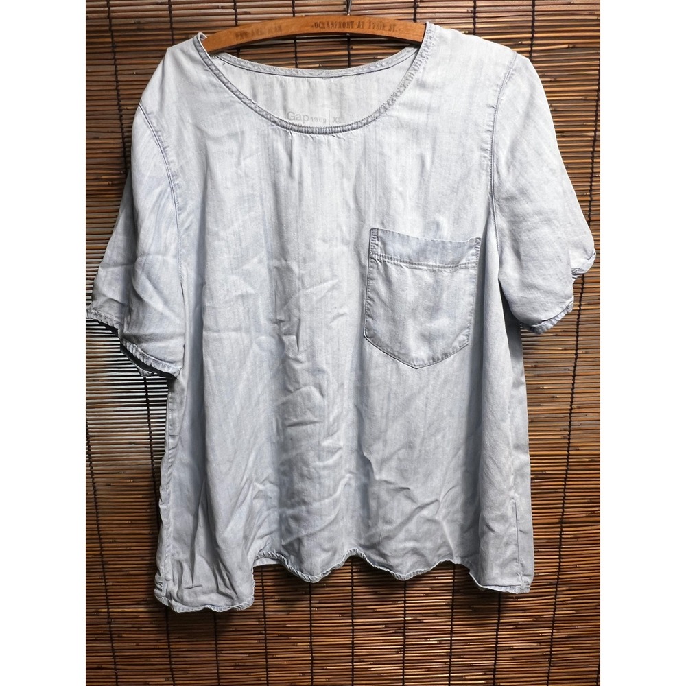 Gap XL Short Sleeve Chambray Top Light Blue Wash Tencel Lyocell